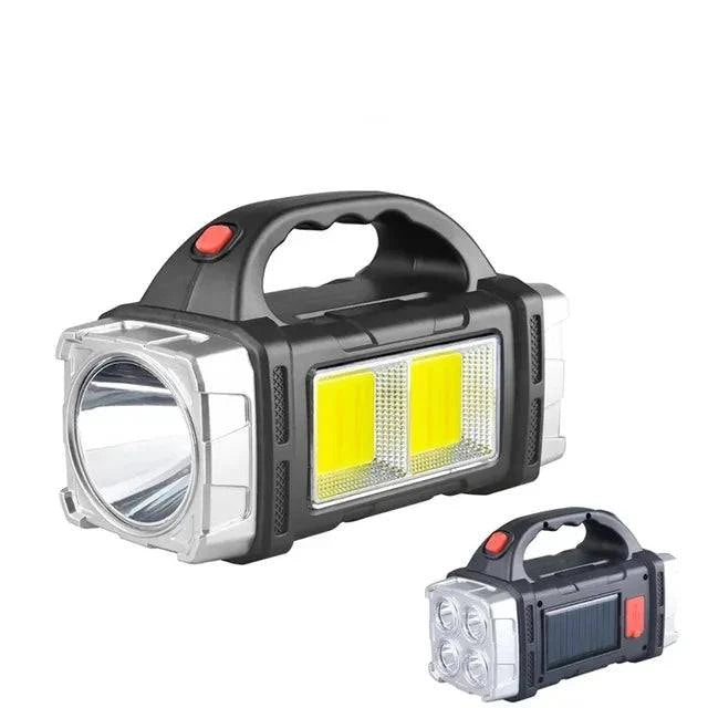 Versatile Rechargeable LED Flashlight with Solar Charging, COB Work Light, and Power Bank Functionality - Camping Lamp - Home Fads 