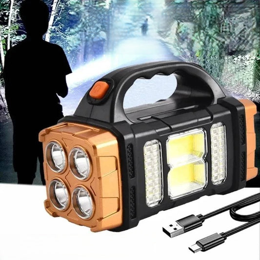 Versatile Rechargeable LED Flashlight with Solar Charging, COB Work Light, and Power Bank Functionality - Camping Lamp - Home Fads 