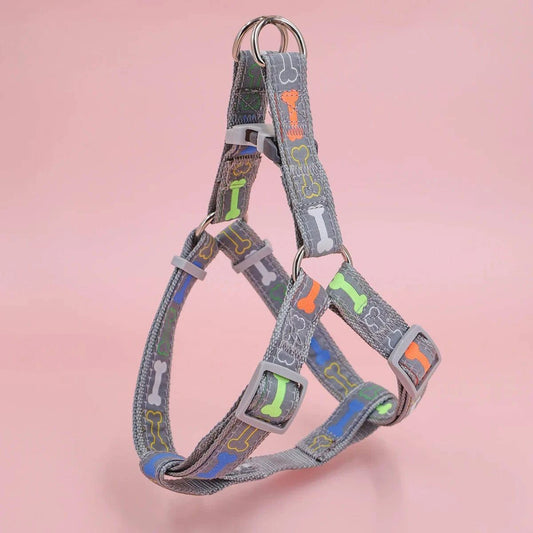 Vibrant Bone Pattern Dog Harness: Stylish and Versatile for Indoor and Outdoor Activities - Home Fads 