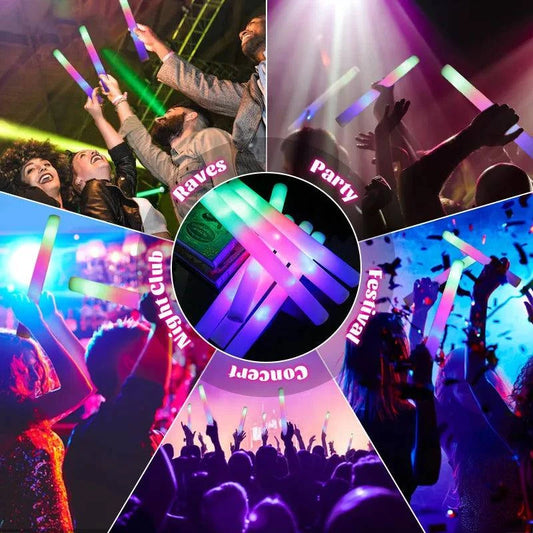 Vibrant LED Foam Glow Sticks - Multi-Color RGB Light Tubes for Events, Celebrations, and Parties (Set of 15/30) - Home Fads 