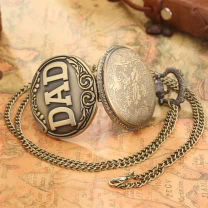 Vintage Bronze Dad Carving Fashion Quartz Pocket Watch - Perfect Father's Day Gift - Home Fads 