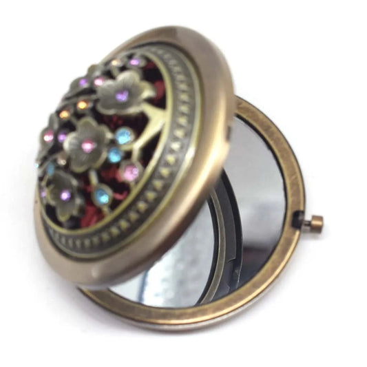 Vintage Butterfly Bronze Pocket Mirror with Diamond Flower Design - Double-Sided Folding Makeup Mirror - Perfect for Wedding Favors & Gifts - Home Fads 