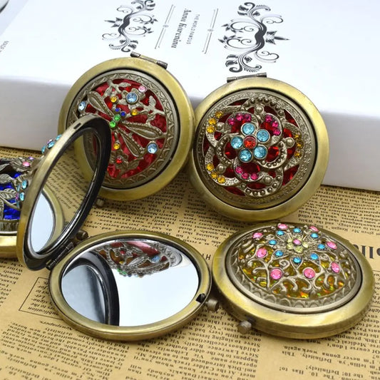 Vintage Double-Sided Folding Pocket Mirror – Mini Hollow Floral Metal Makeup Mirror - Home Fads 