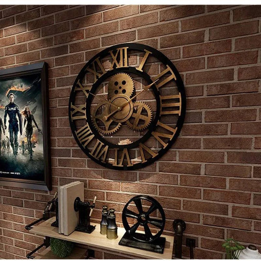 Vintage Industrial Style Wall Clock - European Wood Home Decor for Living Room, Office, and Bar (30cm/40cm) - Antique Style, Loudspeaker Mute - Home Fads 