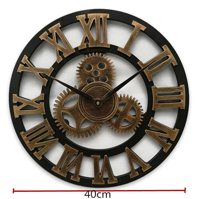 Vintage Industrial Style Wall Clock - European Wood Home Decor for Living Room, Office, and Bar (30cm/40cm) - Antique Style, Loudspeaker Mute - Home Fads 