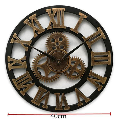 Vintage Industrial Style Wall Clock - European Wood Home Decor for Living Room, Office, and Bar (30cm/40cm) - Antique Style, Loudspeaker Mute - Home Fads 