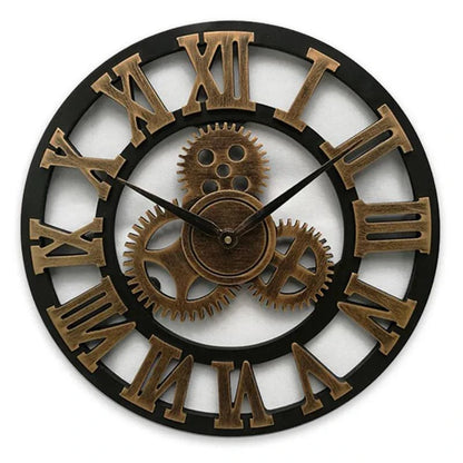 Vintage Industrial Style Wall Clock - European Wood Home Decor for Living Room, Office, and Bar (30cm/40cm) - Antique Style, Loudspeaker Mute - Home Fads 