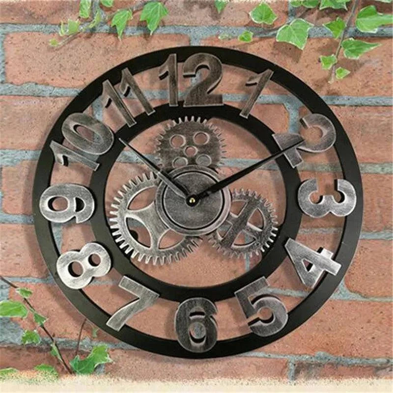 Vintage Industrial Style Wall Clock - European Wood Home Decor for Living Room, Office, and Bar (30cm/40cm) - Antique Style, Loudspeaker Mute - Home Fads 