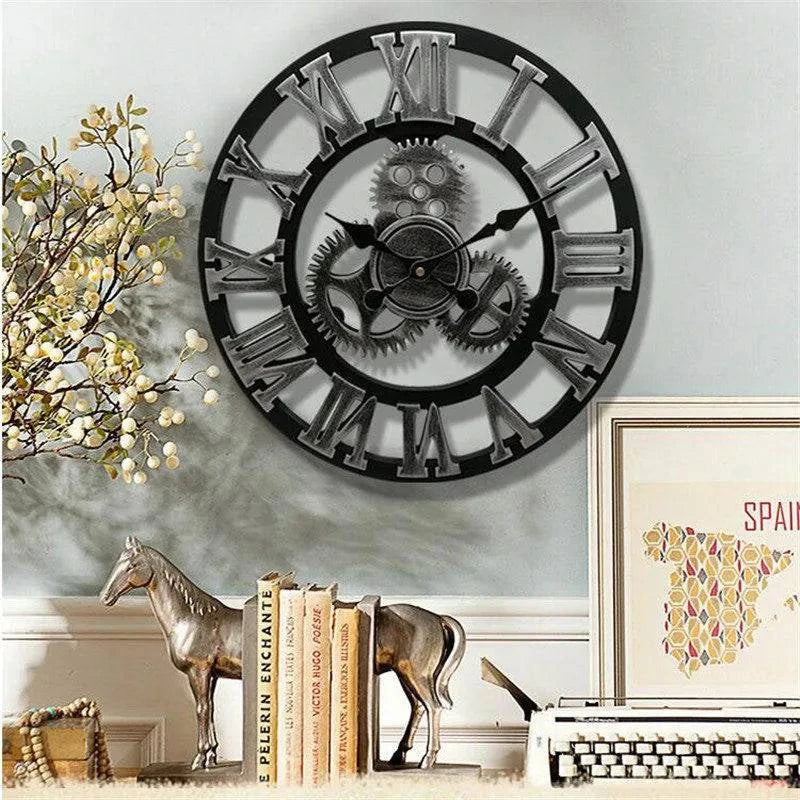 Vintage Industrial Style Wall Clock - European Wood Home Decor for Living Room, Office, and Bar (30cm/40cm) - Antique Style, Loudspeaker Mute - Home Fads 