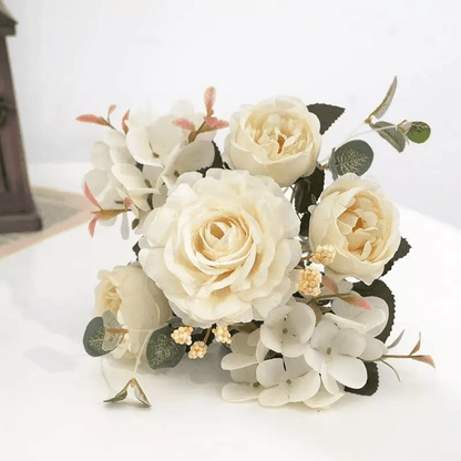 Vintage Silk Rose Bouquet Hydrangea Peony Artificial Flowers - Wedding Home Decoration - Home Fads 