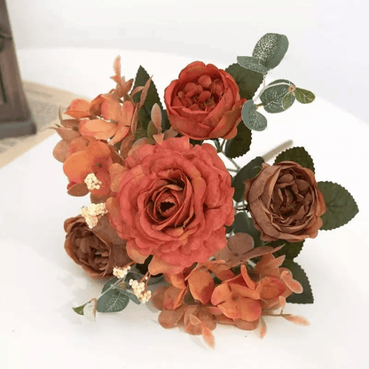 Vintage Silk Rose Bouquet Hydrangea Peony Artificial Flowers - Wedding Home Decoration - Home Fads 