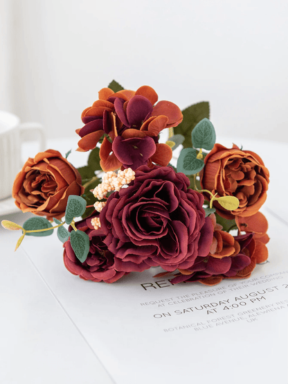 Vintage Silk Rose Bouquet Hydrangea Peony Artificial Flowers - Wedding Home Decoration - Home Fads 