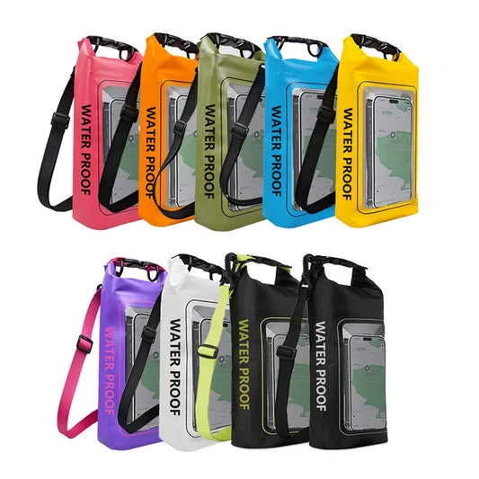 Waterproof PVC Dry Bag – 2L/5L Floating Storage with Phone Holder & Strap for Trekking, Boating, Rafting & Water Sports