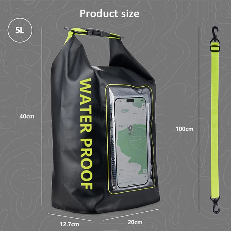 Waterproof PVC Dry Bag – 2L/5L Floating Storage with Phone Holder & Strap for Trekking, Boating, Rafting & Water Sports - Home Fads 