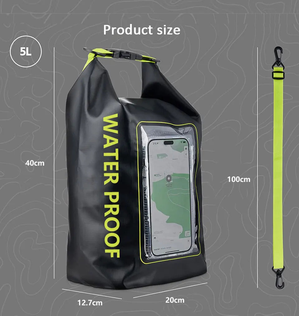Waterproof PVC Dry Bag – 2L/5L Floating Storage with Phone Holder & Strap for Trekking, Boating, Rafting & Water Sports - Home Fads 