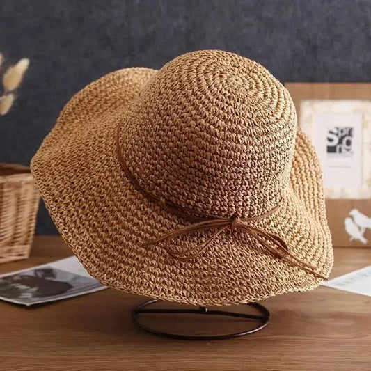 Women's Foldable Straw Beach Sun Hat with Bow Detail - Perfect for Summer Outdoor Adventures - Home Fads 