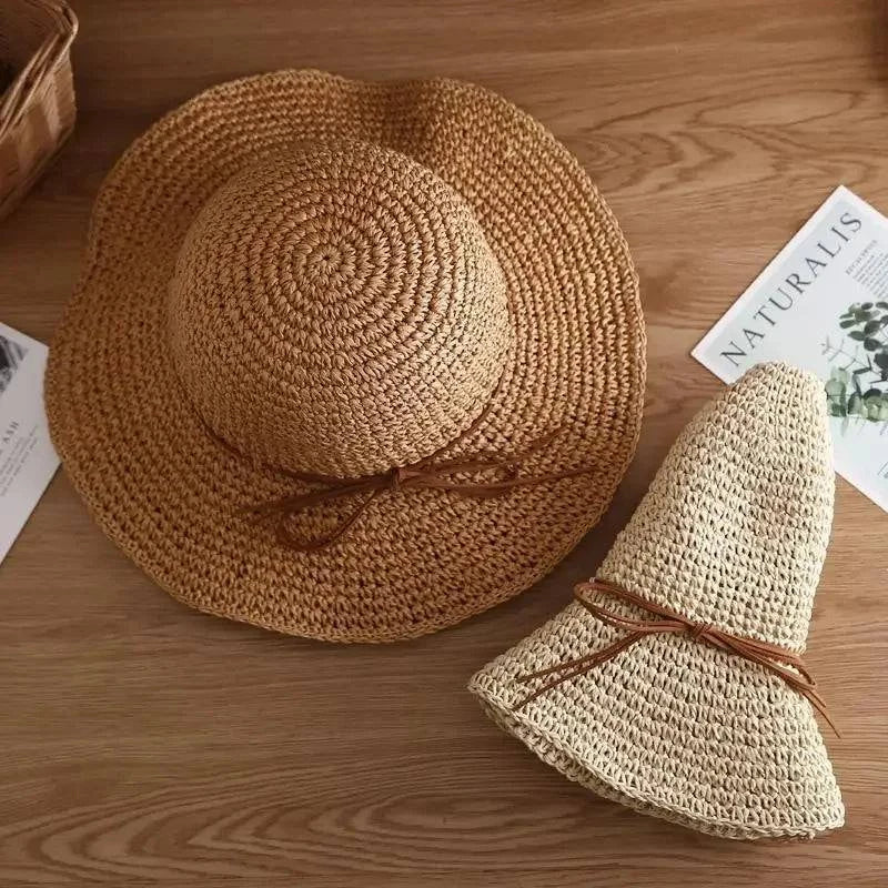 Women's Foldable Straw Beach Sun Hat with Bow Detail - Perfect for Summer Outdoor Adventures - Home Fads 