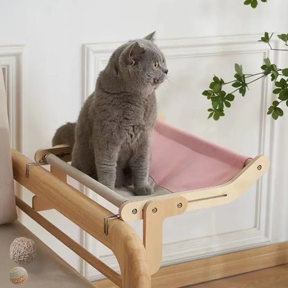 Wooden Cat Window Hammock Bed – Detachable Hanging Perch with Washable Cotton Canvas, Easy No-Drill Installation, Holds up to 40 lbs - Home Fads 