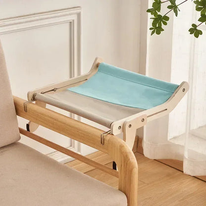 Wooden Cat Window Hammock Bed – Detachable Hanging Perch with Washable Cotton Canvas, Easy No-Drill Installation, Holds up to 40 lbs - Home Fads 