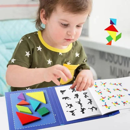 Wooden Geometric Magnetic Tangram Puzzle Book - Educational Toy for Children - Home Fads 