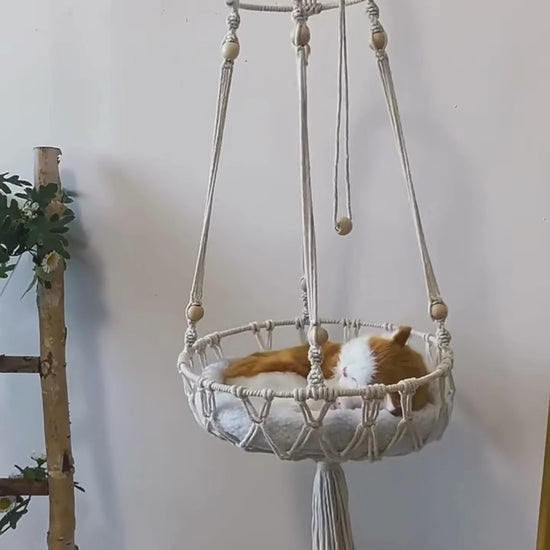 Large Macrame Cat Hammock - Handwoven Hanging Swing Bed for Cats and Small Dogs - Premium Cotton Pet Accessories - Home Fads
