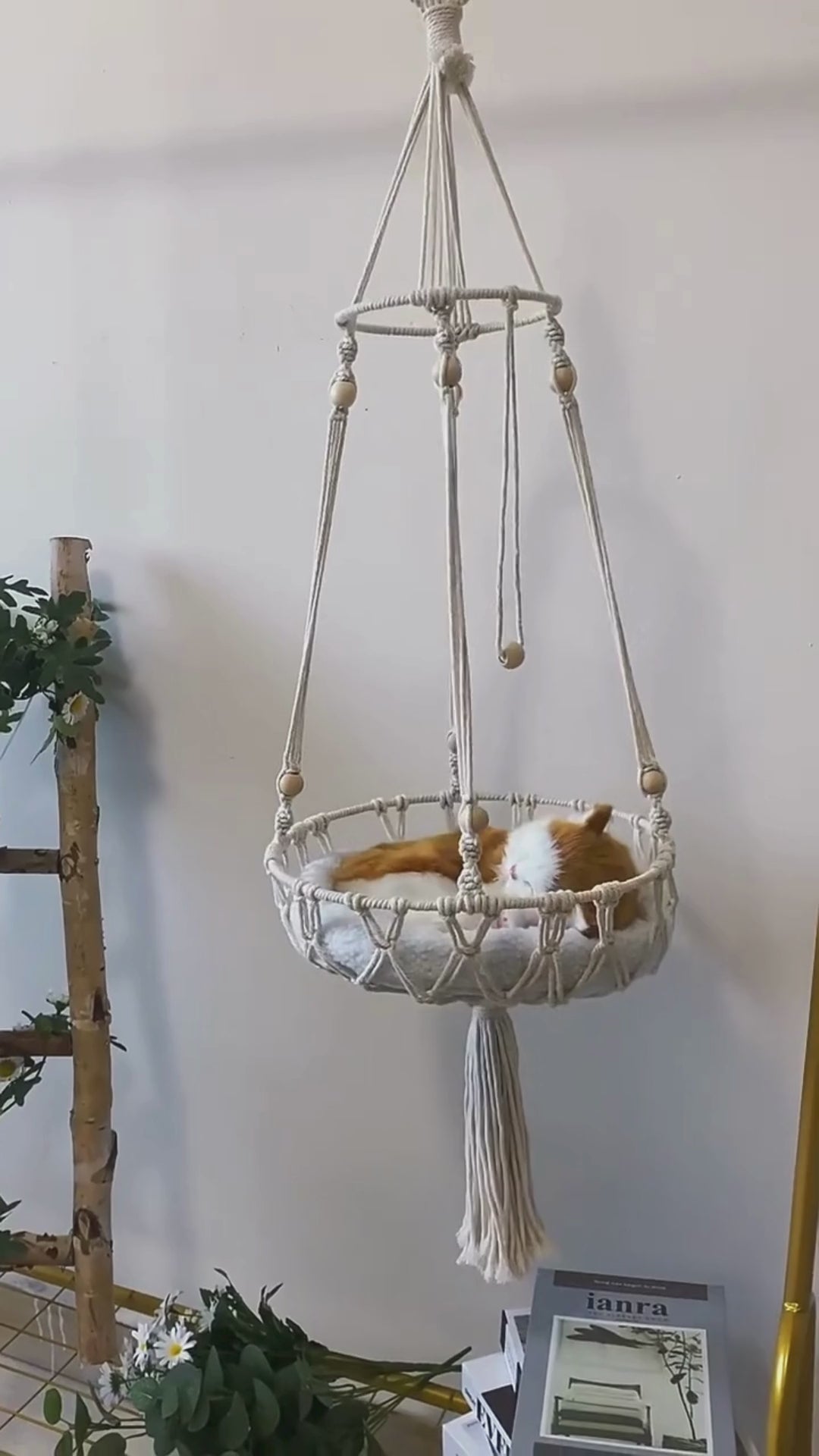 Large Macrame Cat Hammock - Handwoven Hanging Swing Bed for Cats and Small Dogs - Premium Cotton Pet Accessories - Home Fads