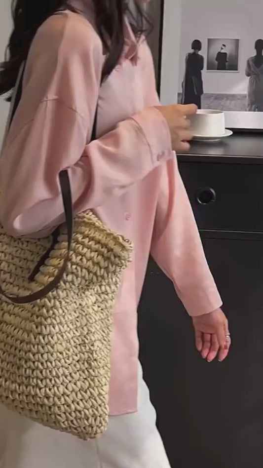 Exquisite Handwoven Straw Tote Bag - Stylish and Spacious Shoulder Handbag for Women - Perfect for Summer Beach Outings and Casual Shopping - Home Fads