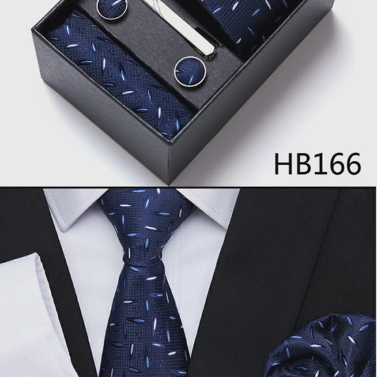 Sophisticated Silk Necktie Ensemble for Men: Complete Set with Necktie, Handkerchief, Cufflinks, and Tie Clips in Gift Box – Perfect Father's Day Gift - Home Fads