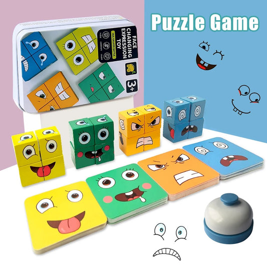 Family Fun Wooden Face Expression Puzzle Blocks - Montessori Educational Toy - Ideal Gift for Children