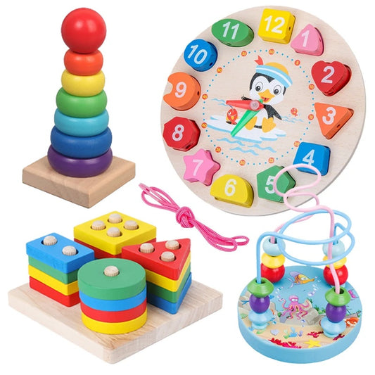 Montessori Educational Wooden Shape Sorting & Stacking Toys for Toddlers